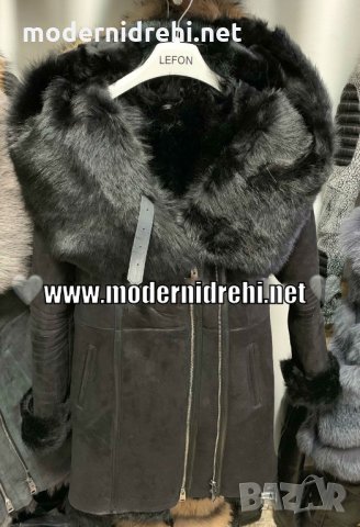 Дамско черно палто тип шуба с лисица