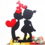 Момче и момиче целувка и сърца черно червен мек топер брокатен топер клечки украса за торта  