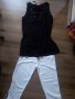 Бял летен панталон с черна туника, снимка 1 - Панталони - 25589641