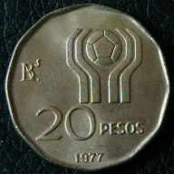 20 песо 1977, Аржентина, снимка 2 - Нумизматика и бонистика - 15743430
