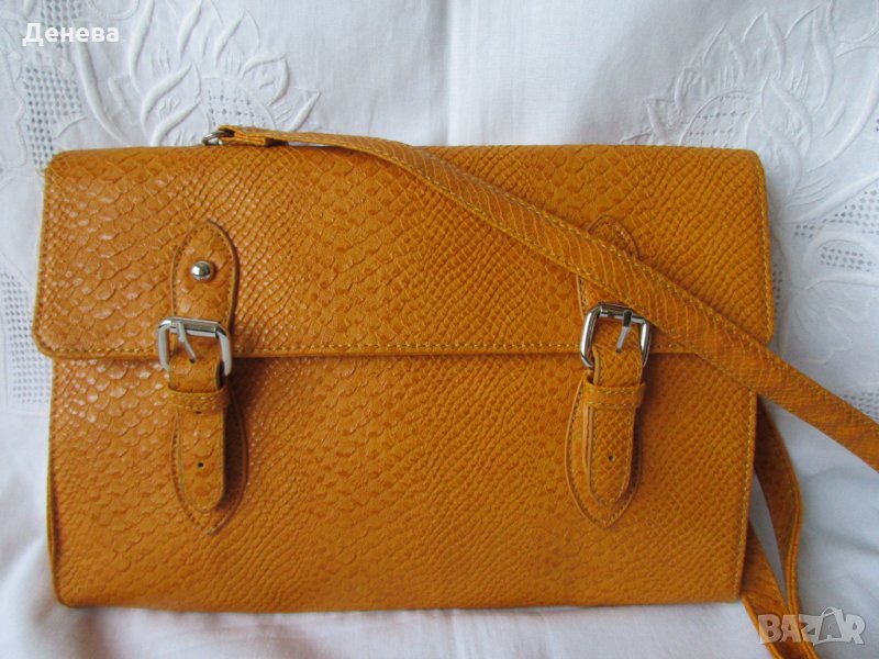 ЗМИЙСКИ ПРИНТ оранжев цвят, дамски клъч с дълга дръжка, снимка 1