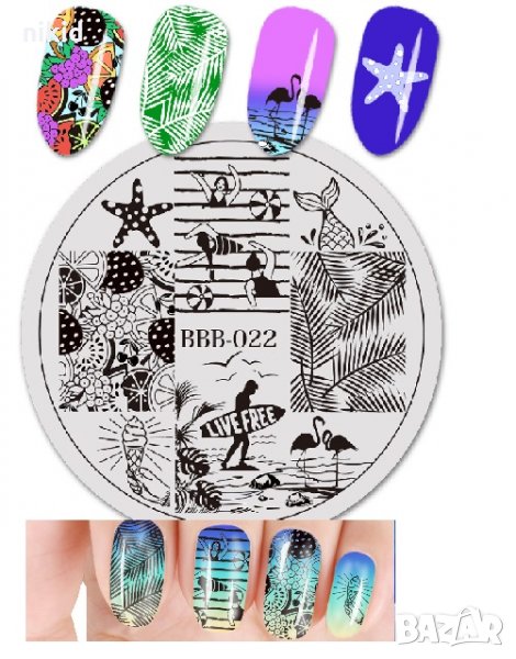 BeautyBigBang BBB-022 летен морски кръгъл Шаблон за щампа печати за нокти плочка, снимка 1