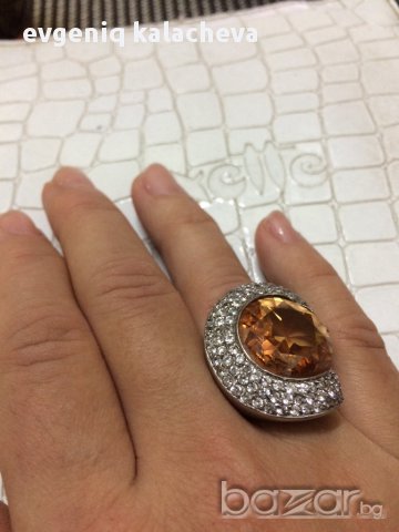Сребърен пръстен със цирконии и оранжев камък, снимка 9 - Пръстени - 16802237