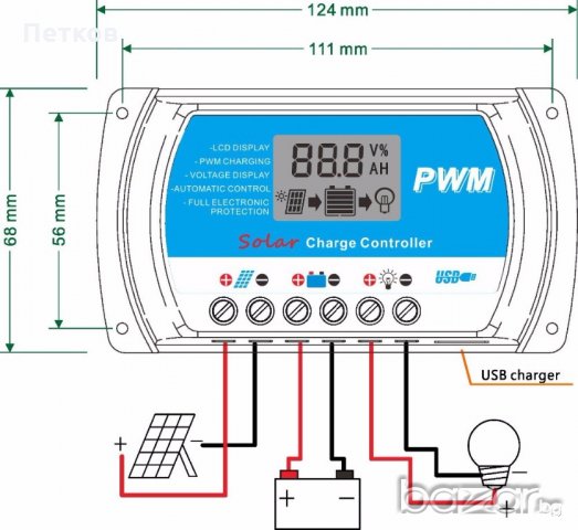 Контролер за соларен панел с LCD дислей - 30А 12/24V., снимка 5 - Други стоки за дома - 19203578
