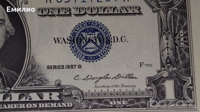 $1 Dollar Silver Certificate 1957-B.Block R A. UNCIRCULATED, снимка 4 - Нумизматика и бонистика - 16996460