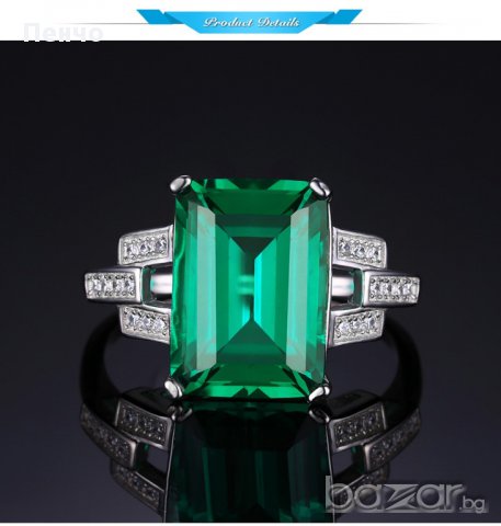 Посребрен дамски пръстен със зелен камък, фини кралски бижута със цирконии  , снимка 5 - Пръстени - 17414209