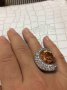 Сребърен пръстен със цирконии и оранжев камък, снимка 9