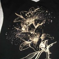 Черна блузка с камъни и златни цветя, снимка 2 - Блузи с дълъг ръкав и пуловери - 18527981