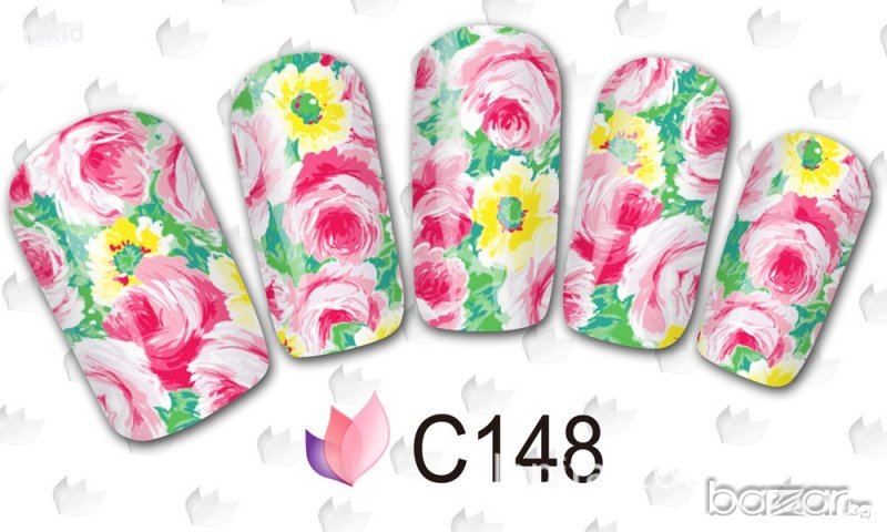 с148 акрилни цветя татос ваденки водни стикери за нокти маникюр, снимка 1