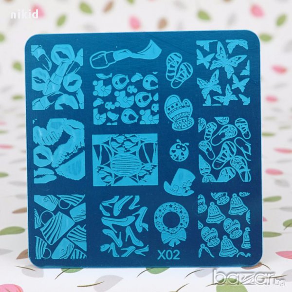 квадратна  плочка / щампа шаблон за печат на нокти - Нова X02, снимка 1