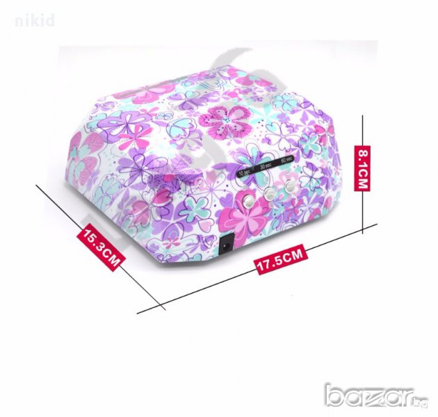 36W комбинирана UV & LED лампа  диамант троен таймер бяла на цветя за нокти маникюр, снимка 1