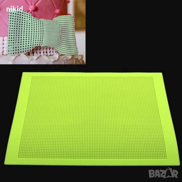 много ситни квадратчета мрежа огромна подложка дантела силиконов молд декорация на бисквитки меденки, снимка 1