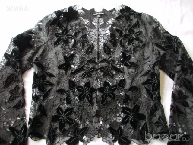 ALBERT NIPON - черна дантела от коприна и кадифе, дамски топ, снимка 2 - Рокли - 13402593