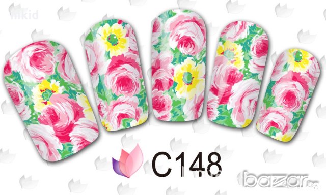 с148 акрилни цветя татос ваденки водни стикери за нокти маникюр