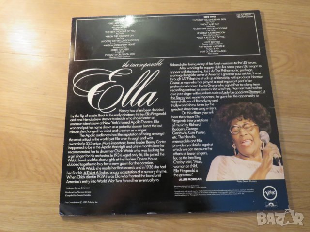 Грамофона плоча Ела Фицджералд, Ella Fitzgerald - Incomparable  - изд. 1980 г., снимка 2 - Грамофонни плочи - 25070251