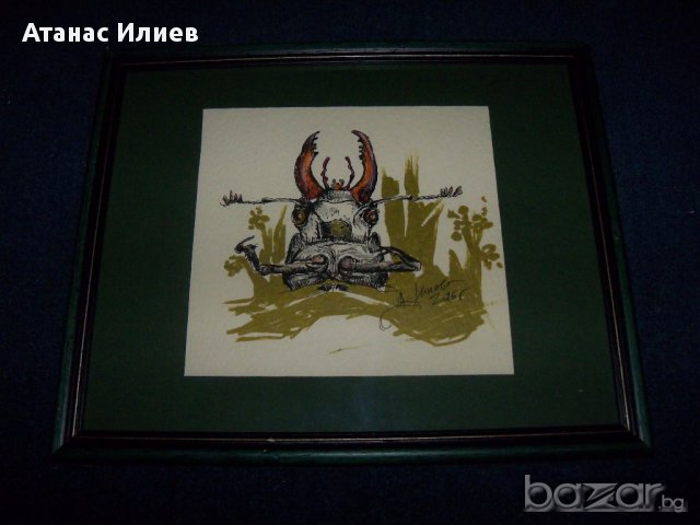 "Бръмбар рогач" картина от художничката Десислава Илиева, снимка 1 - Картини - 16257914