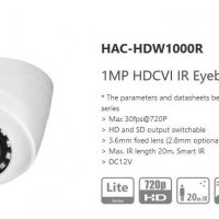 Широкоъгълна 2.8мм Dahua HDCVI Куполна Охранителна Камера. Модел: DH-HAC-HDW1000RP-0280B-S2, снимка 2 - Камери - 14212500