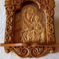 Дърворезба-домашен иконостас с резбована икона "Богородица с младенеца", снимка 2 - Икони - 21948586