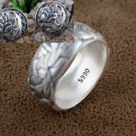 Сребърен комплект обеци  и пръстен Лотос Проба S990, код 0512, снимка 3 - Бижутерийни комплекти - 12968780