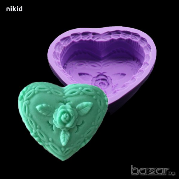 Роза 3 листа голямо сърце калъп силиконов молд форма тесто фондан сапун гипс шоколад мъфини, снимка 1