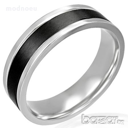 Изчистен пръстен халка в черно и бяло - стомана, снимка 1