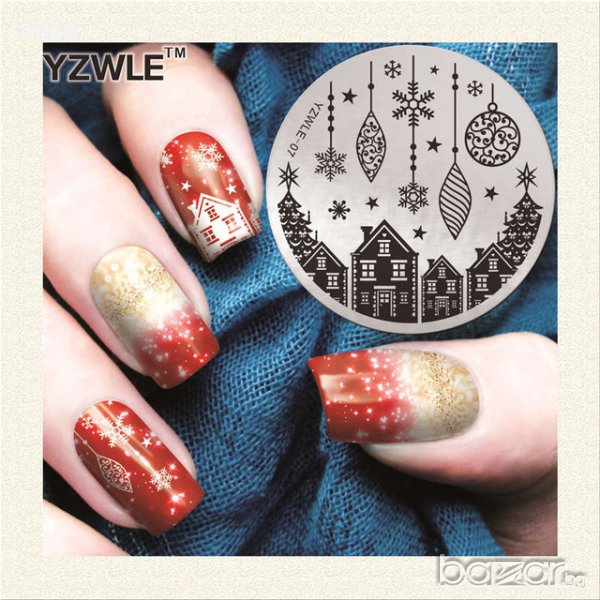 кръгла плочка коледни играчки / щампа шаблон за печат на нокти yzwle - 07, снимка 1