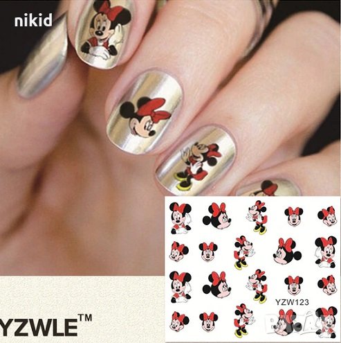 YZW-123 Мини Маус червена панделка ваденки слайдер водни стикери слайдери за нокти маникюр, снимка 1
