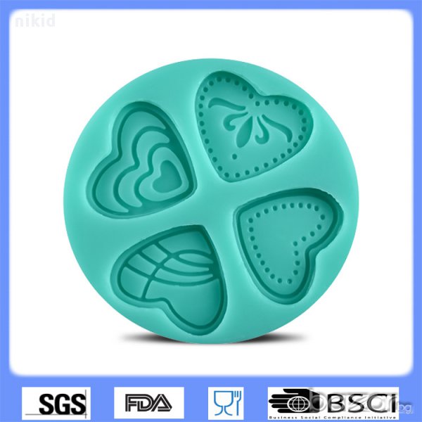 4 малки декорирани сърца в кръг сърце силиконов молд форма за декорация торта фондан шоколад и др, снимка 1