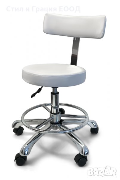 Козметичен/фризьорски стол - табуретка с облегалка Win - бежова/бяла/сребриста 49/63 см, снимка 1