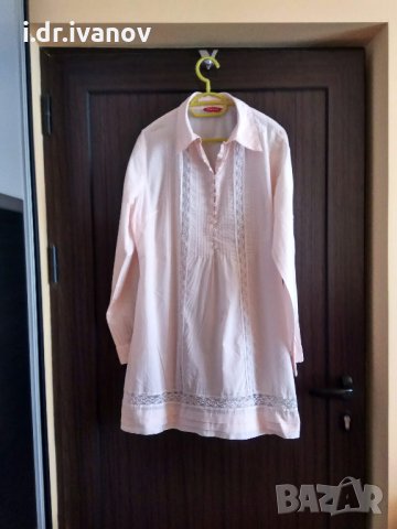 светло розова дълга туника/риза с дантела и дълъг ръкав, снимка 2 - Ризи - 26066027