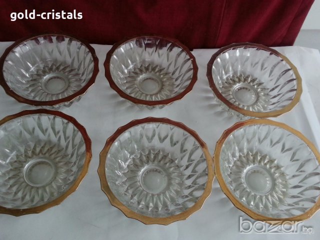 ретро кристални купички с златен кант, снимка 3 - Антикварни и старинни предмети - 20416901