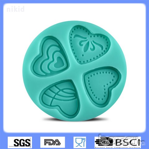 4 малки декорирани сърца в кръг сърце силиконов молд форма за декорация торта фондан шоколад и др