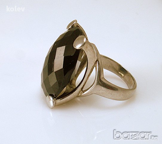сребърен пръстен с черен кристал, снимка 4 - Пръстени - 13413163