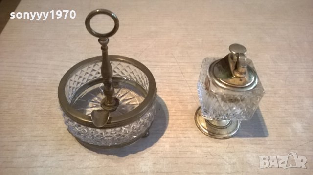АНТИК-кристални-пепелник+запалка-внос франция, снимка 7 - Антикварни и старинни предмети - 23751589