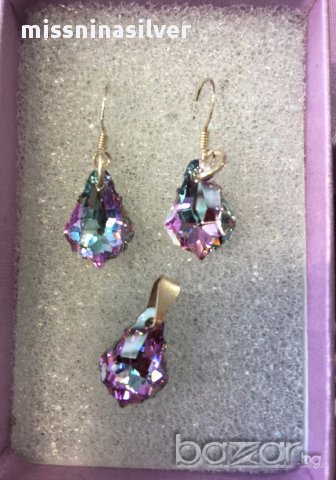 стилен комплект от кристал със сребърен обков