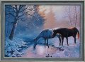Зимен пейзаж с коне, картина , снимка 1 - Картини - 24129917