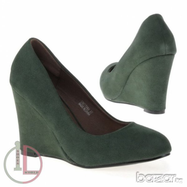 Ликвидация!Зелени обувки на ниска платформа, снимка 1