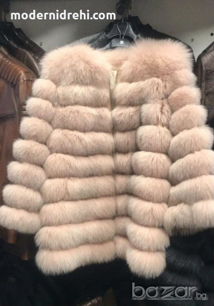 Дамско елегантно палто от лисица със свалящи се ръкави и дължина пепел от рози, снимка 1