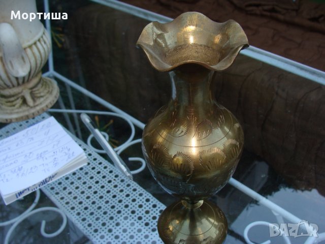 Масивна гравирана бронзова ваза , снимка 2 - Вази - 22785124