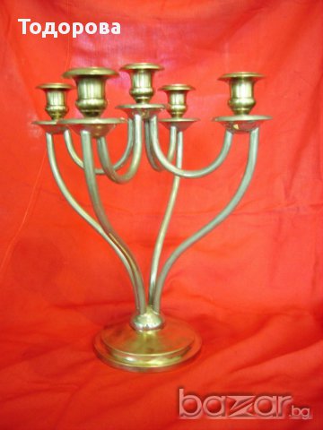 Стилен тежък масивен свещник от месинг и посребряване, снимка 3 - Антикварни и старинни предмети - 15724325