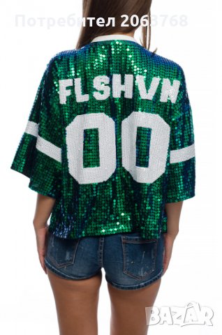 Модерна блуза с пайети-цвят тюркоаз, снимка 5 - Тениски - 25286369