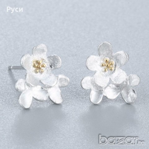 Сребърни обеци - Цветя тройка, снимка 2 - Обеци - 20920768