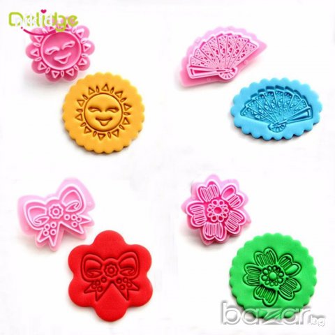 4 бр печати резци панделка ветрило слънце цвете с релеф за бисквитки фондак украса декорация , снимка 2 - Кухненски принадлежности - 18621864
