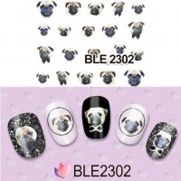 BLE-2302 куче Мопс слайдер ваденки водни стикери за нокти маникюр, снимка 1 - Други - 21244110