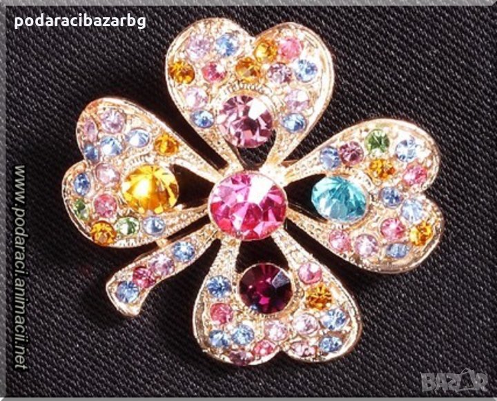 БРОШКА ДЕТЕЛИНА С ЦВЕТНИ КАМЪНИ , снимка 1