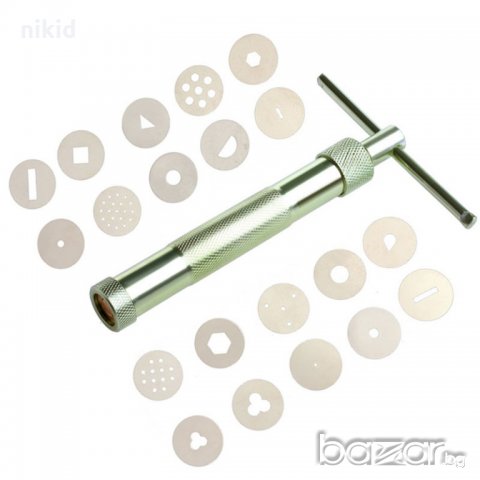 Екструдер Шприц финни елементи фитили въжета 19 диска инструмент пистолет приставки за фондан глина, снимка 2 - Други - 18454048