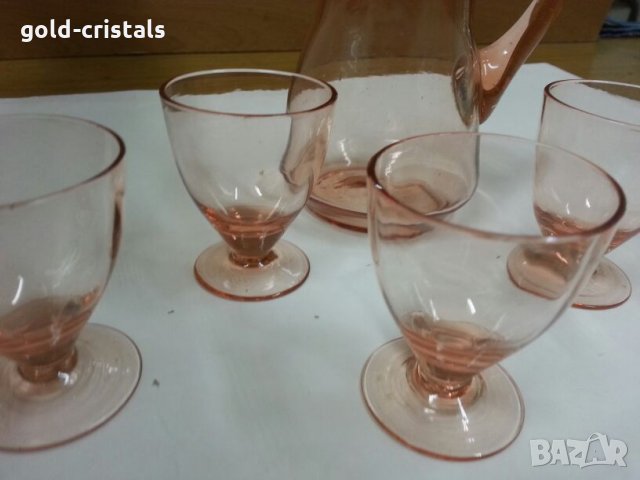 стари стъклени чаши и кана за ракия розово стъкло, снимка 7 - Антикварни и старинни предмети - 25134680
