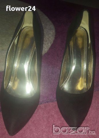 Черни велурени обувки, номер 38, снимка 2 - Дамски обувки на ток - 17891129