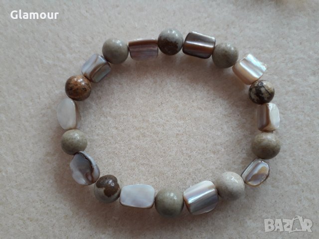 Гривна със седеф и пейзажен яспис, снимка 3 - Гривни - 24299124