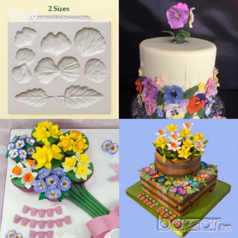 Виолетки теменужки части за направа цвете силиконов молд форма декорация торта фондан шоколад и др.